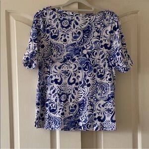 RALPH LAUREN Blue and White Patterned Women's Top. Size LP